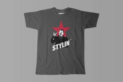 Stylin' Joseph Stalin Communist Parody Men's Tshirt Terrorist Tee - charcoal