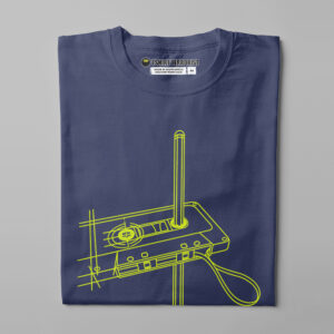 Cassette Jade Holing Graphic Men's Tee - navy and lemon print - folded straight