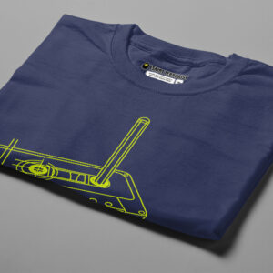 Cassette Jade Holing Graphic Men's Tee - navy and lemon print - folded angled