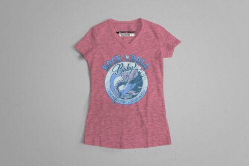 Sisyphus Rock 'n' Roll Tshirt Terrorist Fusion Ladies' Parody Tee - berry with blue print