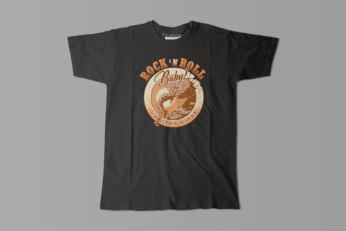 Sisyphus Rock 'n' Roll Tshirt Terrorist Fusion Men's Parody Tee - black with orange print