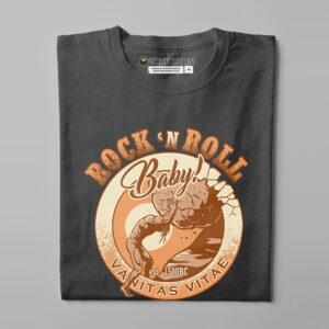 Sisyphus Rock 'n' Roll Tshirt Terrorist Fusion Men's Parody Tee - charcoal with orange print - folded straight