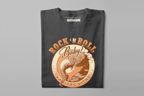 Sisyphus Rock 'n' Roll Tshirt Terrorist Fusion Men's Parody Tee - charcoal with orange print - folded straight