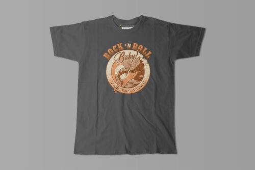 Sisyphus Rock 'n' Roll Tshirt Terrorist Fusion Men's Parody Tee - charcoal with orange print