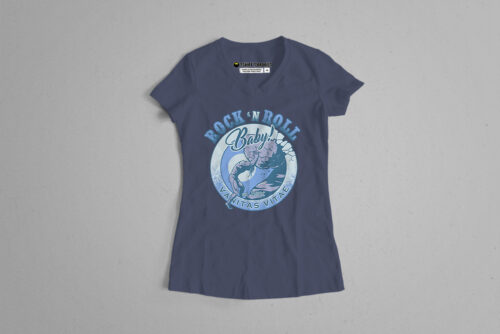 Sisyphus Rock 'n' Roll Tshirt Terrorist Fusion Ladies' Parody Tee - navy with blue print