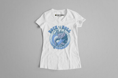 Sisyphus Rock 'n' Roll Tshirt Terrorist Fusion Ladies' Parody Tee - white with blue print