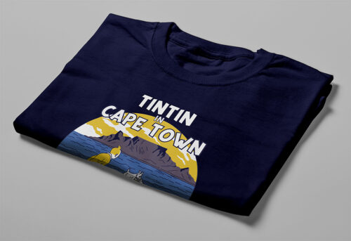 TinTin in Cape Town Illustrated Lennieville Men's Tee - black - folded angled