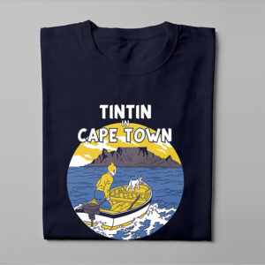 TinTin in Cape Town Illustrated Lennieville Men's Tee - black - folded straight