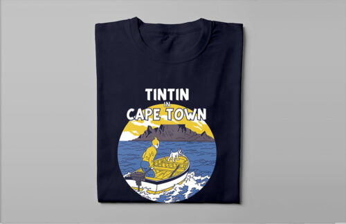 TinTin in Cape Town Illustrated Lennieville Men's Tee - black - folded straight